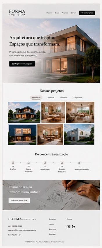 Print do site institucional entregue para estúdio de arquitetura