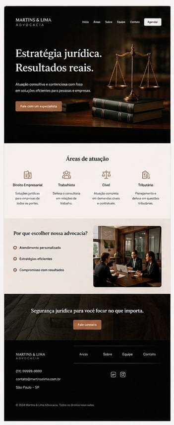 Print do site institucional entregue para escritório de advocacia